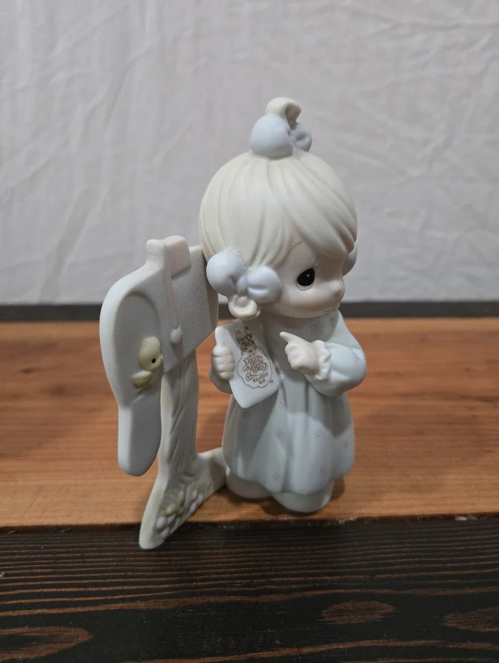 Precious Moments Cream and White Girl Figurine with Mailbox